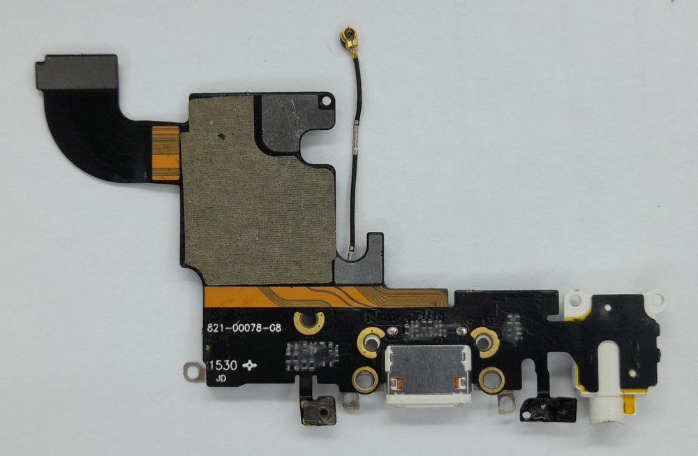 iPhone 6s Шлейф системный разъем + разъем гарнитуры + микрофон (белый) (снятый, оригинал) — изображение 2