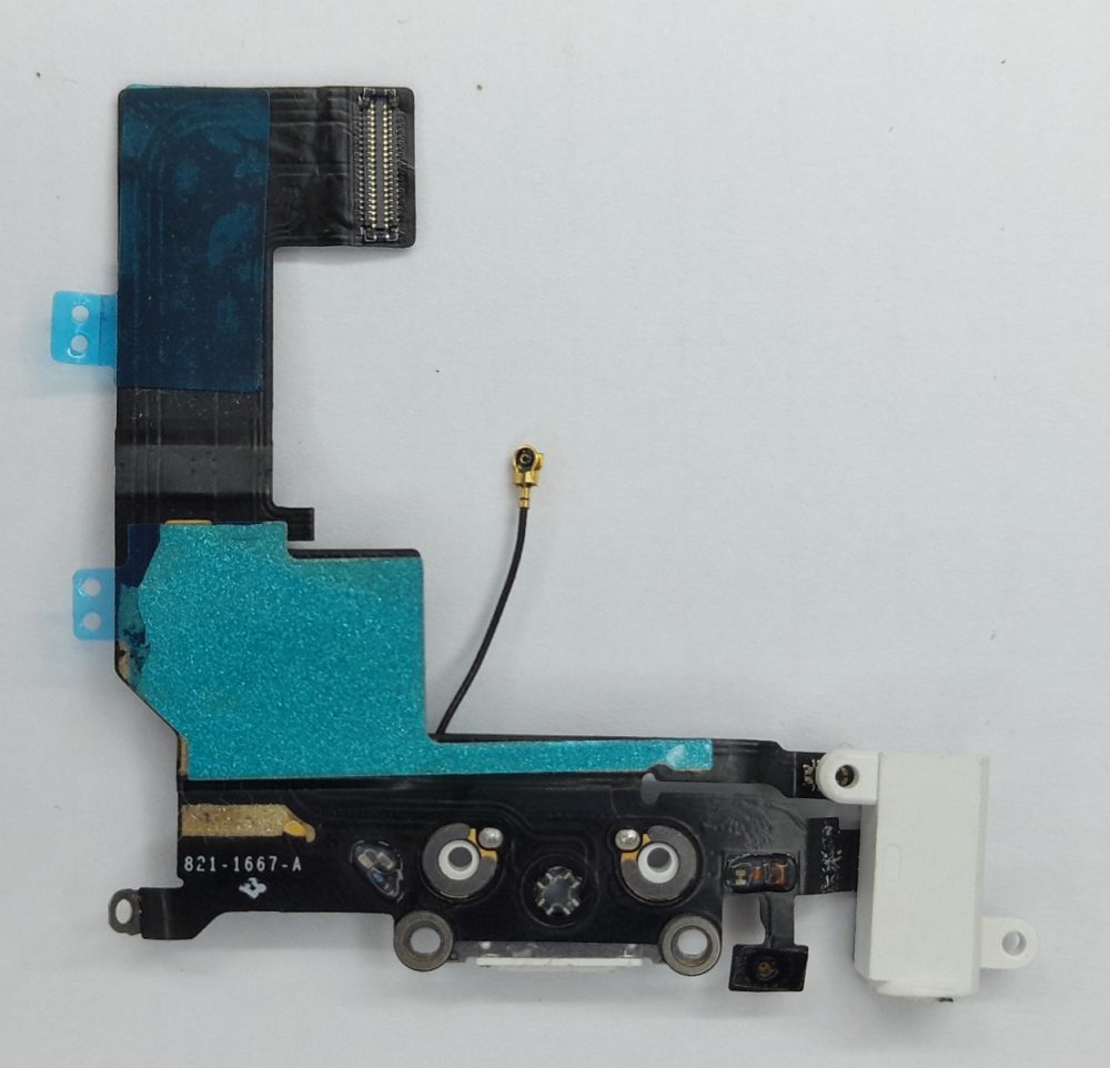 iPhone 5s Шлейф системный разъем + разъем гарнитуры + микрофон (белый) (снятый, оригинал) — изображение 2