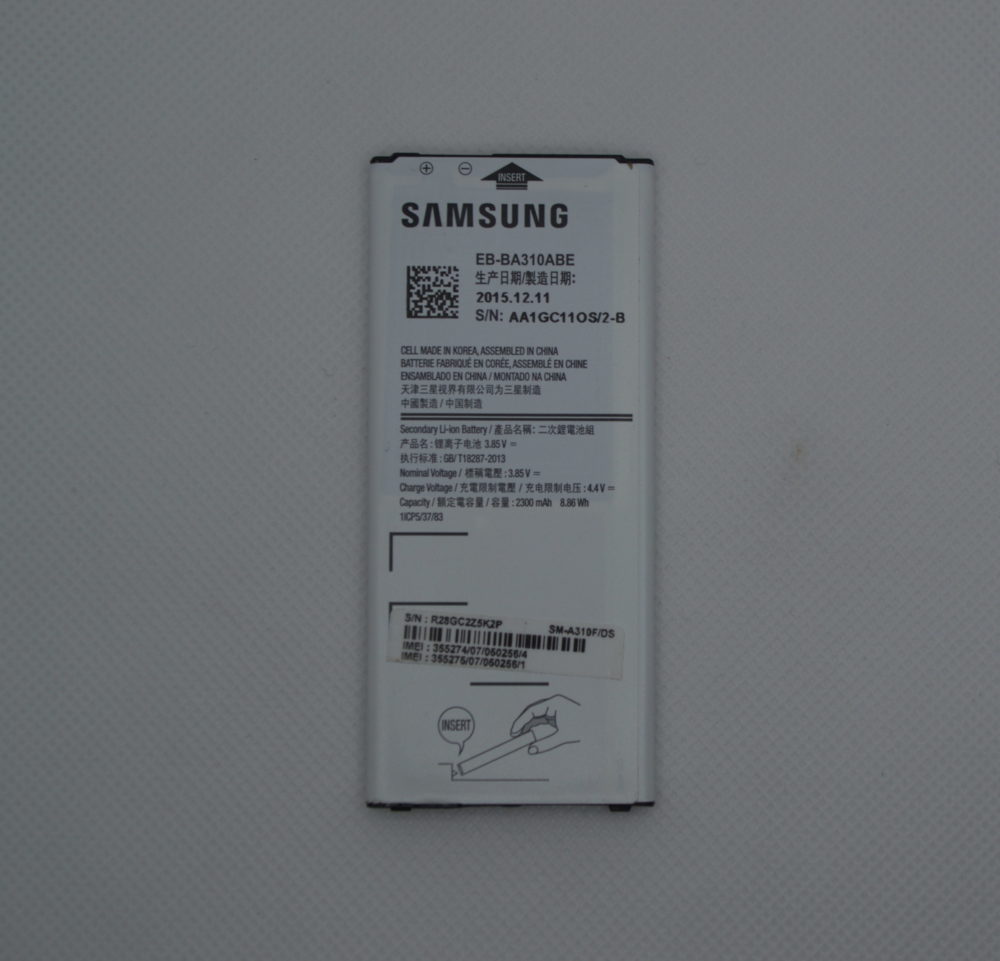 Samsung Galaxy A3 A310/A310F 2016 Аккумулятор (EB-BA310ABE() снятый, оригинал) — изображение 2