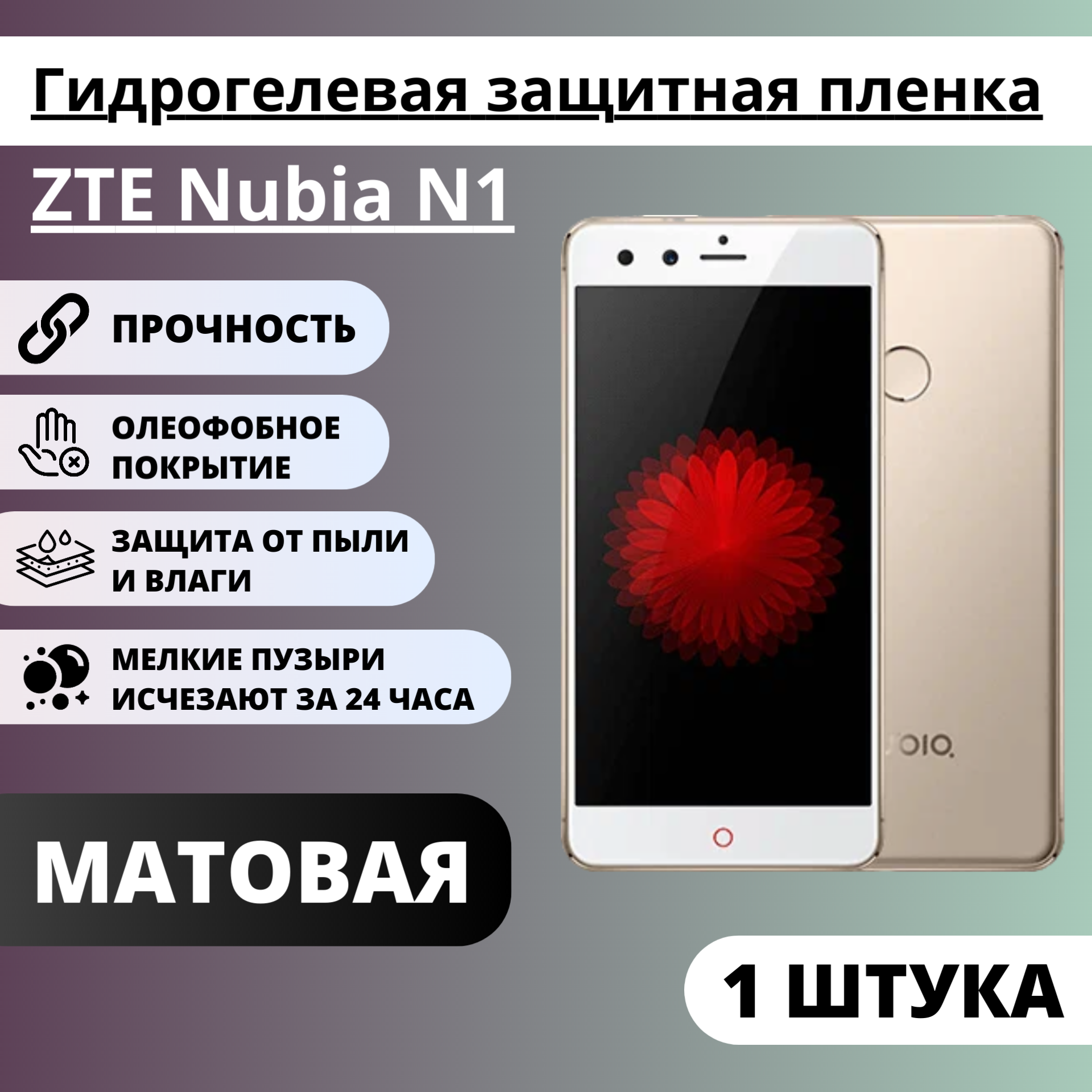 Матовая гидрогелевая защитная пленка ZTE Nubia N1 (1 штука)